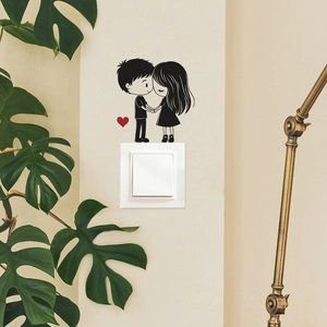 Romantic couple wall sticker for light switch decor featuring a small red heart