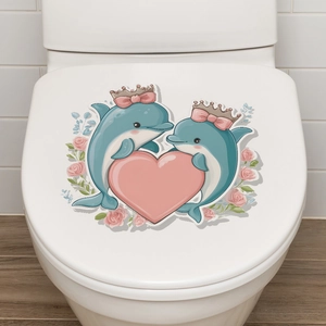 Romantic dolphin heart bathroom toilet lid wall sticker decal for home decoration