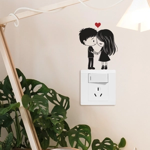 Minimalist couple holding hands wall sticker for light switch with a small red heart