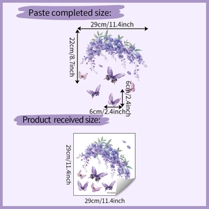 Detailed dimension guide for purple lavender butterfly wall stickers showing size specs