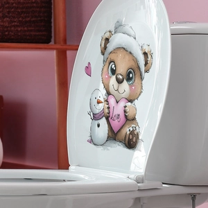Cute cartoon bear and snowman toilet seat sticker for bathroom home wall decoration