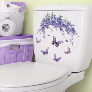 Purple lavender and butterfly self-adhesive wall stickers for bathroom and toilet decor