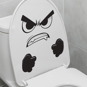 Funny angry cartoon face vinyl sticker for toilet lid and bathroom wall decoration