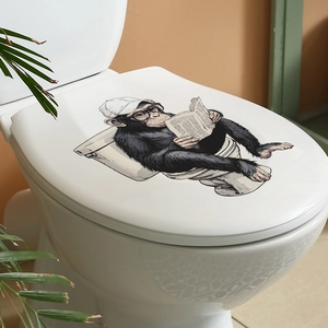 Funny chimpanzee reading newspaper wall sticker for toilet seat cover decoration