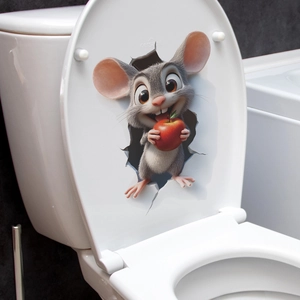 Adesivo 3D creativo con topo e mela per la decorazione del coperchio del WC del bagno