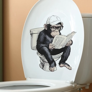 Funny ape reading newspaper toilet seat sticker for bathroom home wall decoration