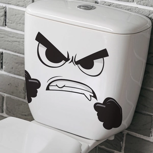 Funny angry face cartoon decal for bathroom toilet lid decoration with fist pattern