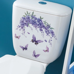 Purple lavender and butterfly self-adhesive waterproof stickers for bathroom wall decor