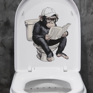 Funny chimpanzee reading newspaper wall sticker for toilet lid and bathroom decoration