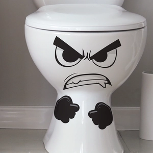 Funny angry face with fists waterproof vinyl wall sticker for toilet bathroom decoration