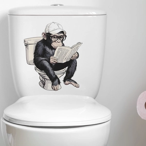 Funny cartoon chimpanzee reading newspaper wall sticker for bathroom toilet decoration