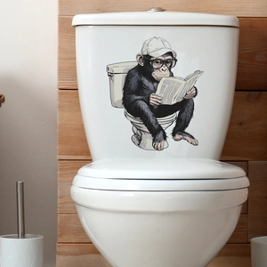 Humorous Gorilla Reading Newspaper Toilet Sticker Funny Animal Wall Decal Waterproof PVC Bathroom Decorative Sticker For Toilet Lid Tank