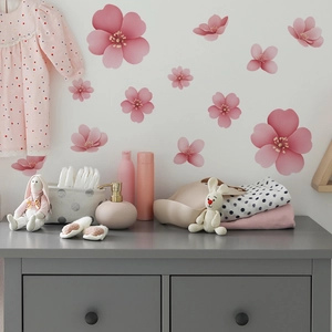 3D pink flower wall stickers for nursery and bedroom home decoration set