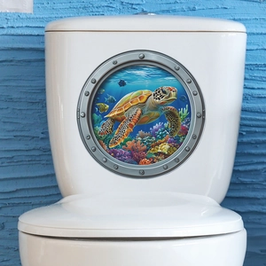 3D Submarine Porthole Sea Turtle Underwater World Bathroom Toilet Sticker Waterproof PVC Home Decor Wall Art Decal