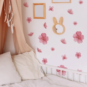 3D pink flower wall stickers set with cherry blossom design for home bedroom decoration