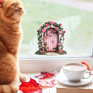 Romantic Fairy Door Wall Sticker Pink Heart Rose Stone Arch Removable PVC Decal For Valentine's Day Bedroom Home Decor