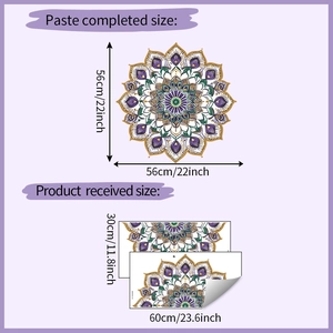 Detail showing the received size and finished dimensions of the lotus mandala wall decal