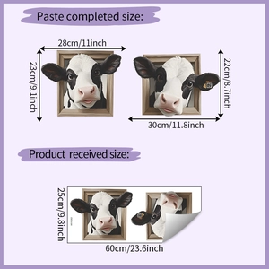 3D cow wall decal set dimensions and layout guide for home wall decoration stickers