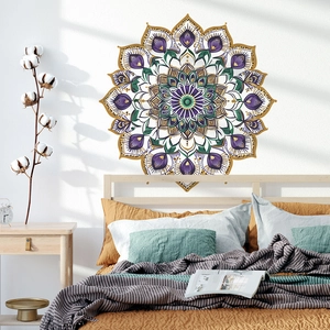 Bohemian purple and gold mandala lotus wall sticker for bedroom headboard decoration