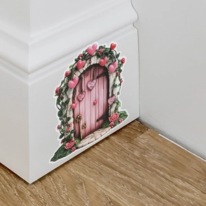 Fairy stone arch wall sticker with pink door and hearts for cozy home bedroom decor