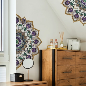 Elegant purple and gold mandala lotus wall decal sticker for living room home decor