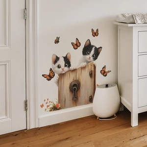 3D süße Cartoon Kätzchen und Schmetterlinge Wandtattoo Set für Wohnzimmer Deko