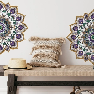 Symmetric purple and gold lotus mandala wall stickers for bohemian home interior decoration