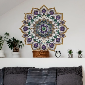 Elegant purple and emerald mandala wall sticker for bedroom and living room decor