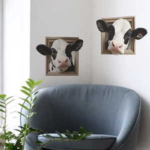 3D cow breaking through wall sticker for living room bedroom home wall decoration