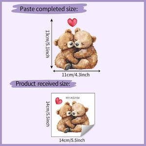 Detail showing dimensions of cute bears heart wall sticker for home decoration