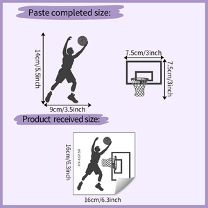 Size specifications for basketball wall sticker showing received and applied dimensions