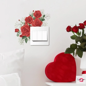 Romantic red rose floral wall stickers for light switch decoration and home aesthetics