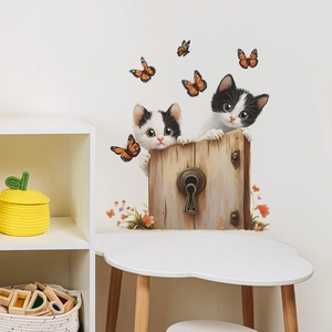 Süße Cartoon Katzen und Schmetterlinge Wandsticker für Kinderzimmer und Deko im Wohnzimmer