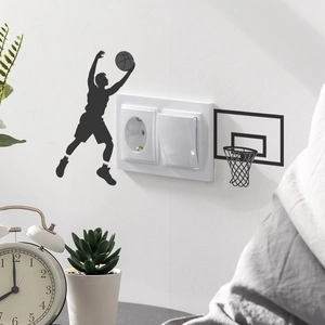 Black basketball silhouette wall sticker for home switch panel decoration and wall art