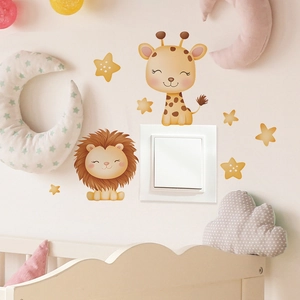 Autocollants muraux lion et girafe pour décoration d'interrupteur enfant