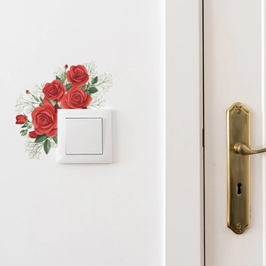 Romantic red rose flower wall stickers for light switch decoration in home bedroom