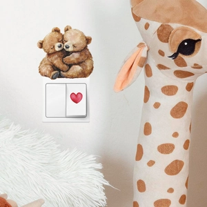 Self-adhesive light switch wall sticker featuring two cute bears and a red heart for nursery