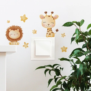 Autocollants muraux lion et girafe pour décoration d'interrupteur chambre enfant