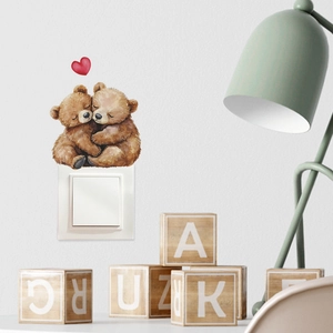Watercolor hugging bears wall sticker with red heart for home light switch decoration