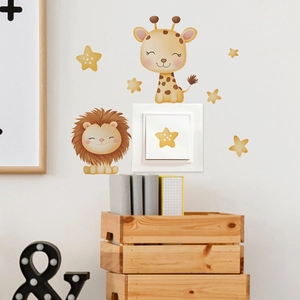 Autocollants muraux lion et girafe avec étoiles pour décor d'interrupteur d'enfant