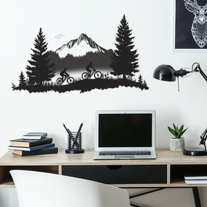 Mountain forest cycling wall sticker silhouette for living room home decor