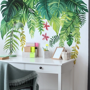 Adesivi Murali con Foglie di Piante Verdi Tropicali Decalcomanie da Parete in PVC Rimovibili per la Decorazione della Casa