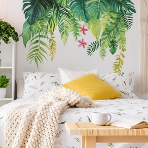 Adesivi murali con foglie tropicali e monstera per decorazione camera da letto e casa