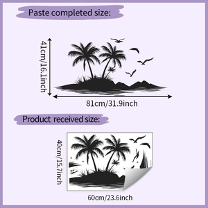Detail showing tropical palm tree wall sticker dimensions with sizing specifications