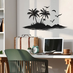 Tropical island palm tree silhouette wall sticker for modern living room decor