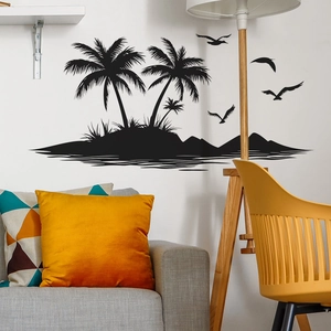 Modern black palm tree silhouette wall sticker for living room home decoration