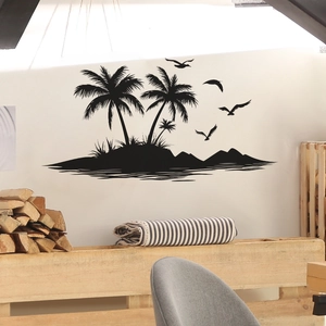 Tropical palm tree silhouette wall sticker for home decor in living room or bedroom