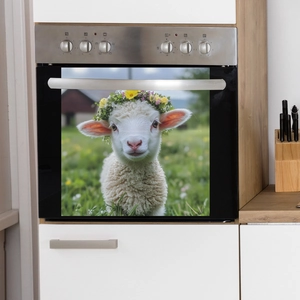 Cute lamb with flower wreath self-adhesive wall and appliance sticker for kitchen decor