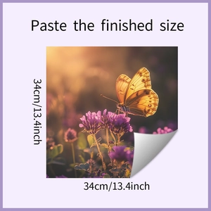 Detail showing self-adhesive butterfly wall sticker with 34cm dimensions for home decor