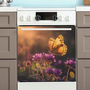 Butterfly Flower Dishwasher Cover Magnet Decal Purple Floral Nature Sunset Scene PVC Self Adhesive Fridge Wall Sticker